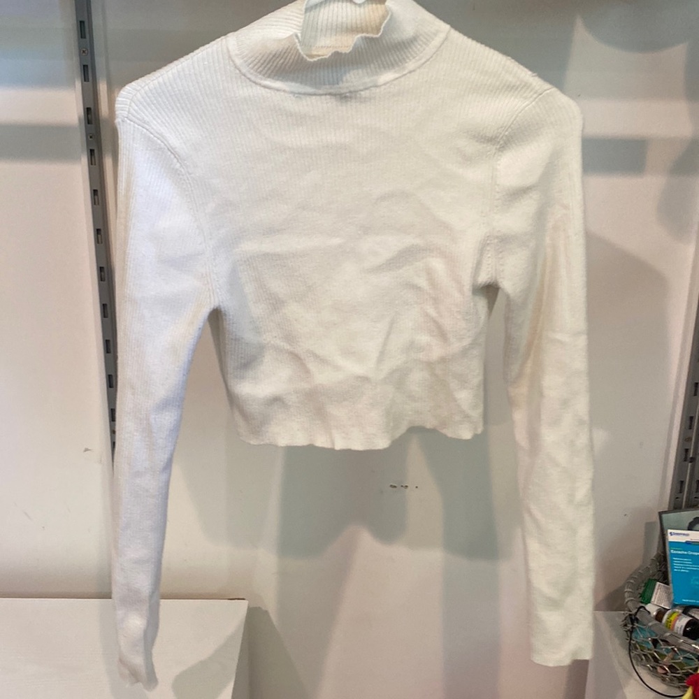 White fitted long sleeve cropped turtle neck
